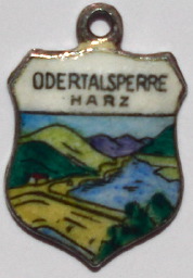 ODERTALSPERRE, Germany - Vintage Silver Enamel Travel Shield Charm